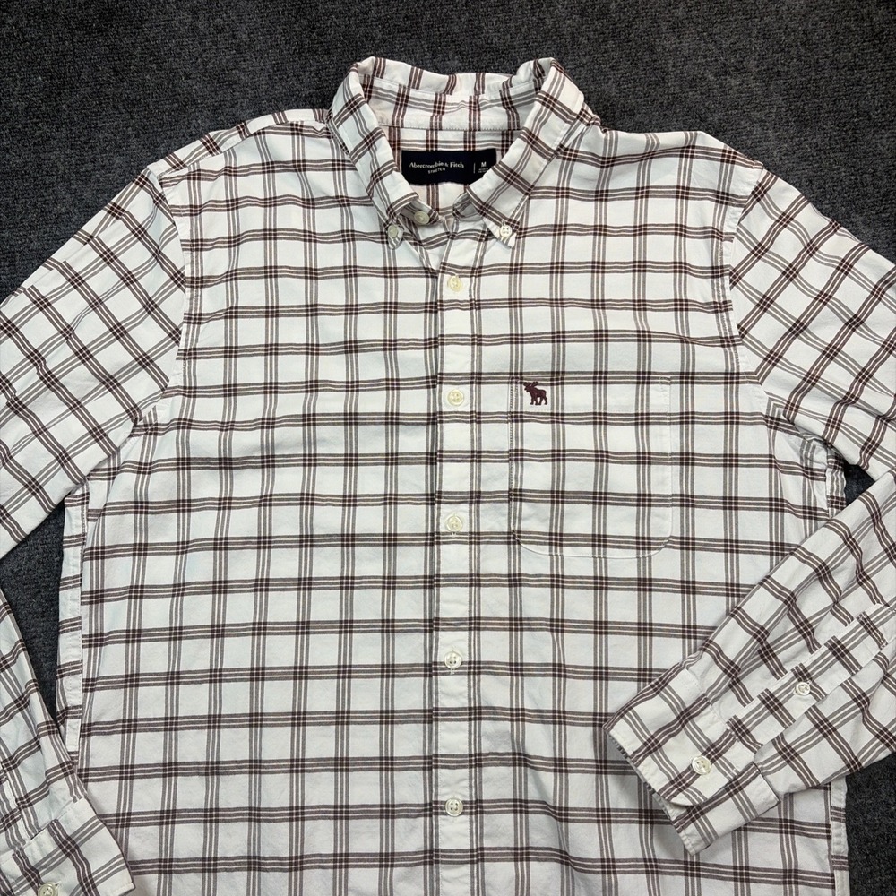 Abercrombie & Fitch Men's Sz M Maroon Plaid Stretch Button-Up Shirt, Long Sleeve